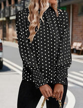 Elegant Mock Neck Ruffle Top Black Print– Women's Stylish Statement Blouse Full Sleeve